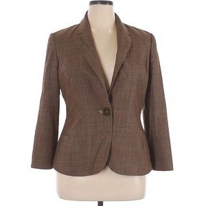 AURA Brown Plaid Wool Mixed Button Blazer Jacket sz 14 Women's Plus Business